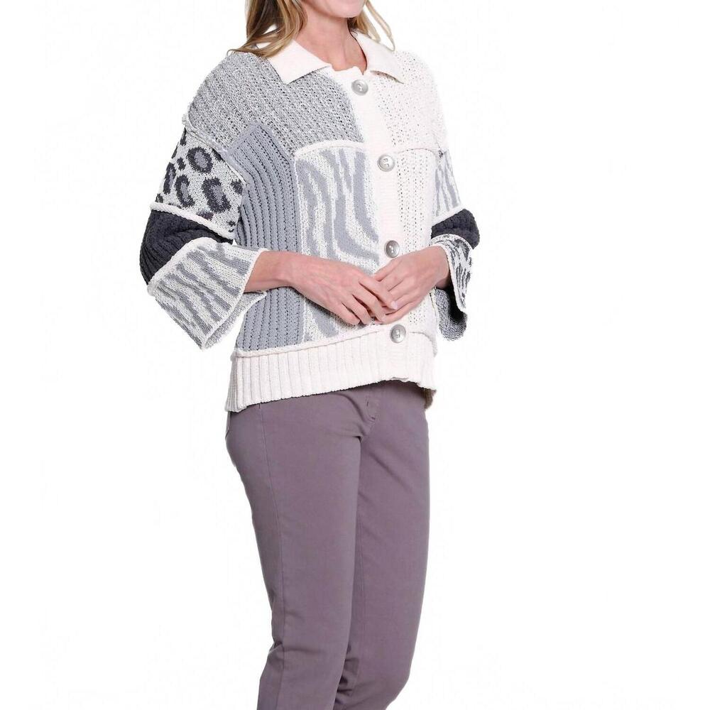 NEW MULTIPLES button patch sweater cardigan in gr… - image 4